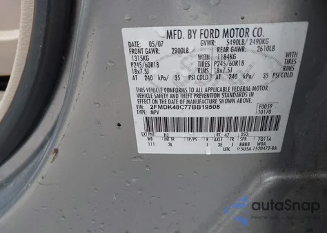 2007 Ford Edge Sel из США, поврежденный, VIN 2FMDK48C77BB19508